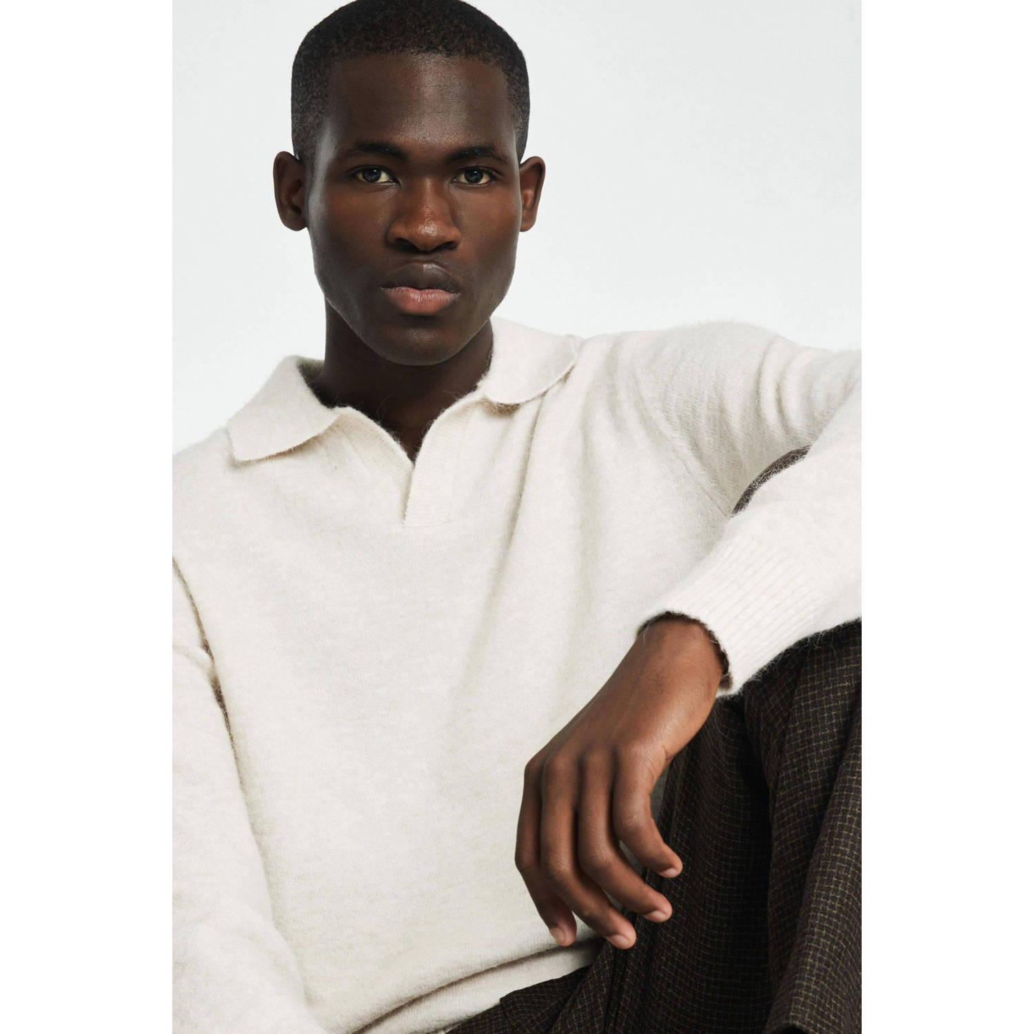 SELECTED HOMME wol gebreide trui SLHRAI ecru