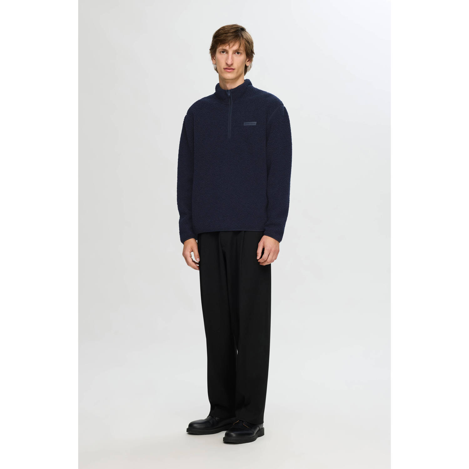 SELECTED HOMME fleecetrui SLHSTORM donkerblauw