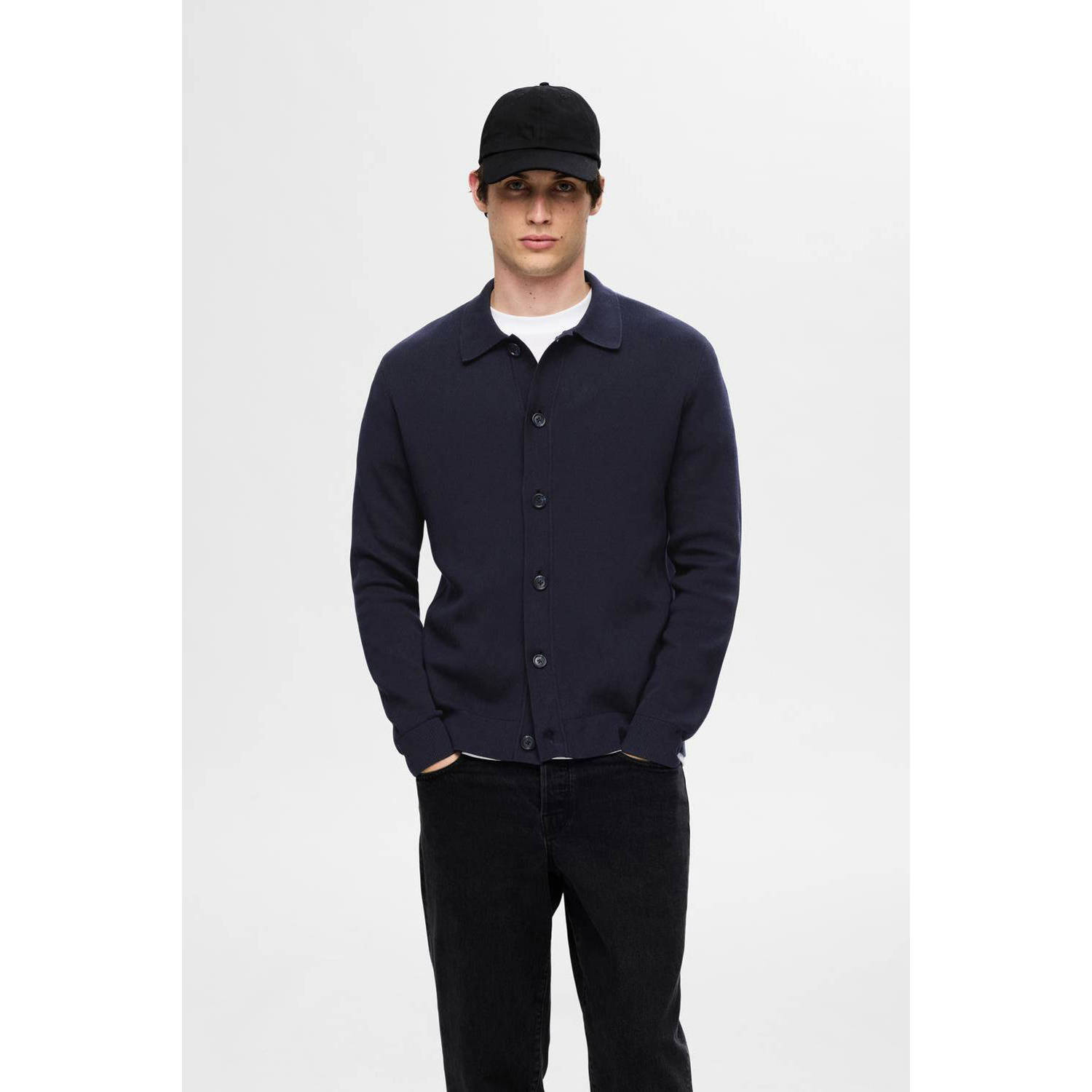 SELECTED HOMME Heren Truien & Vesten Slhmattis Ls Knit Polo Cardigan Donkerblauw