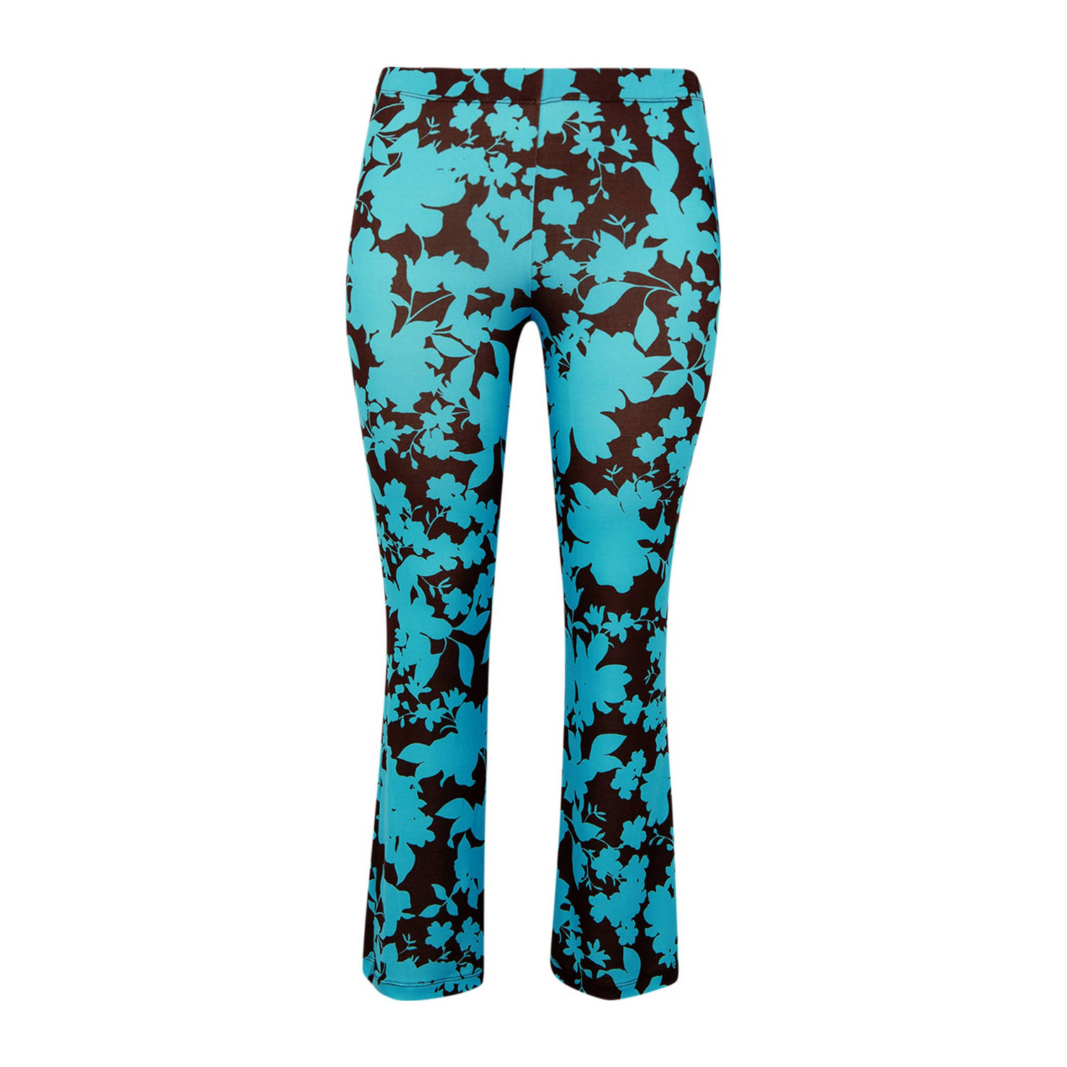 Yoek gebloemde straight fit broek turquoise donkerbruin