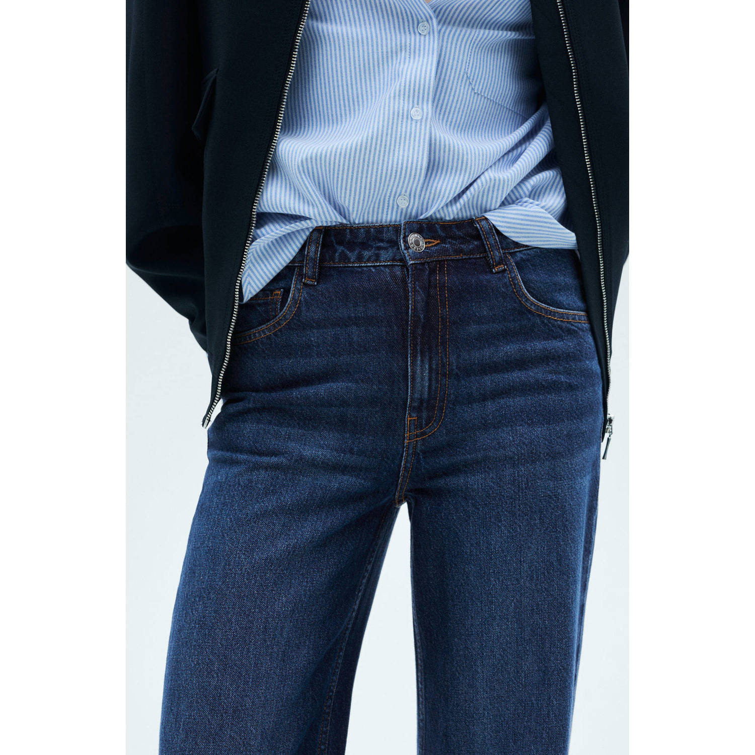 Mango high waist wide leg jeans dark blue denim