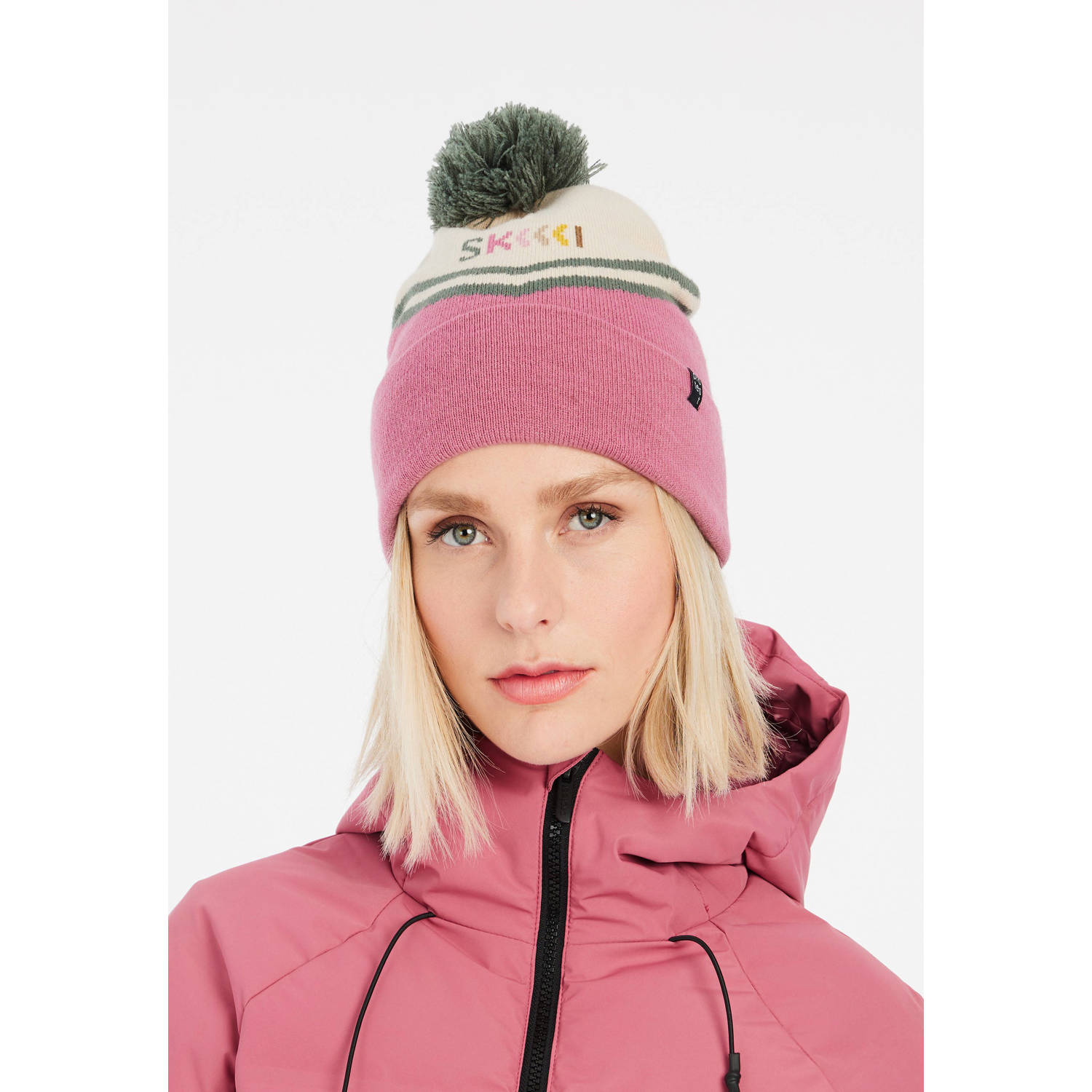 Protest muts met all over print roze