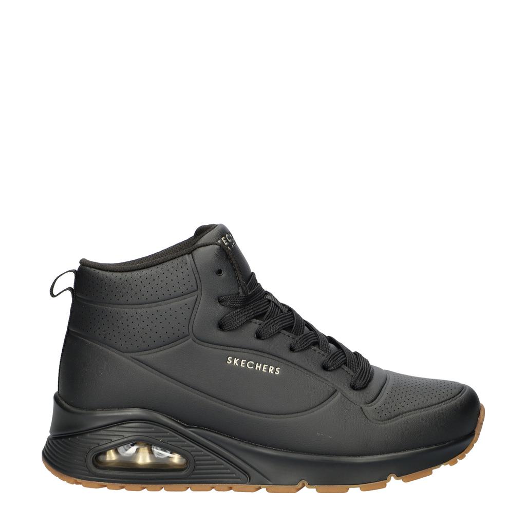 Zwarte dames Skechers Uno Stand High sneakers van imitatieleer met veters