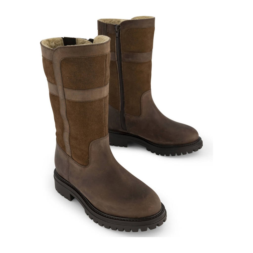 Landrover gevoerde leren halfhoge laarzen bruin wehkamp