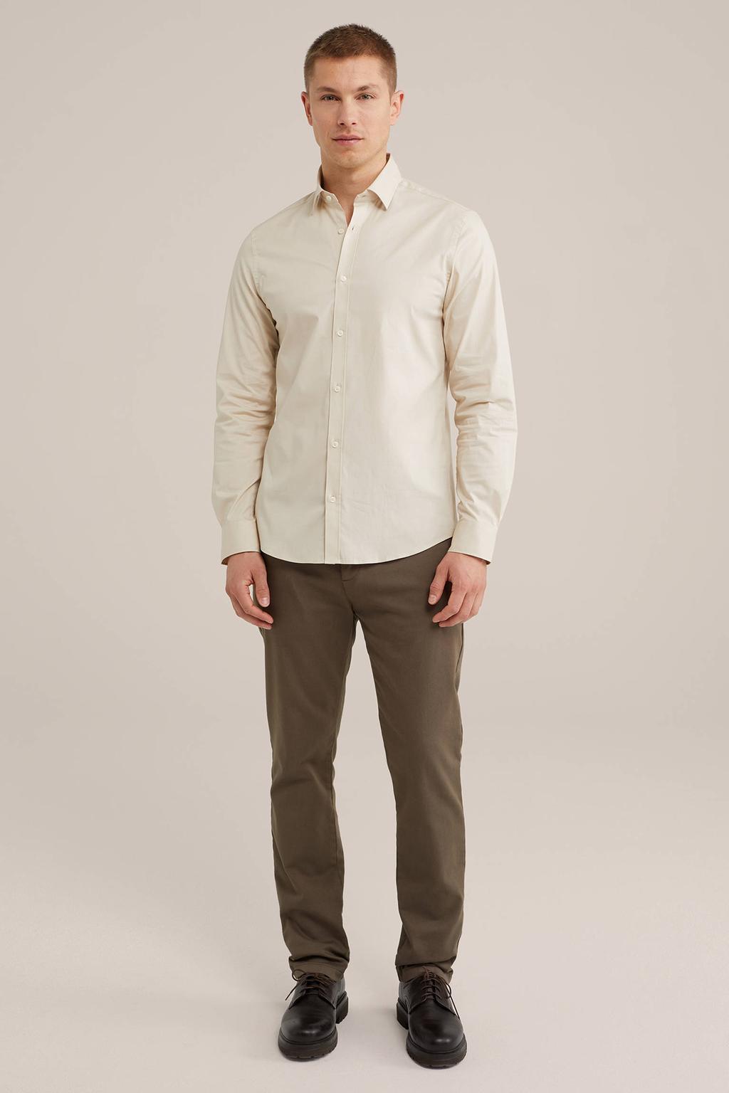 Beige heren WE Fundamentals overhemd van katoen met effen, lange mouwen, klassieke kraag en knoopsluiting