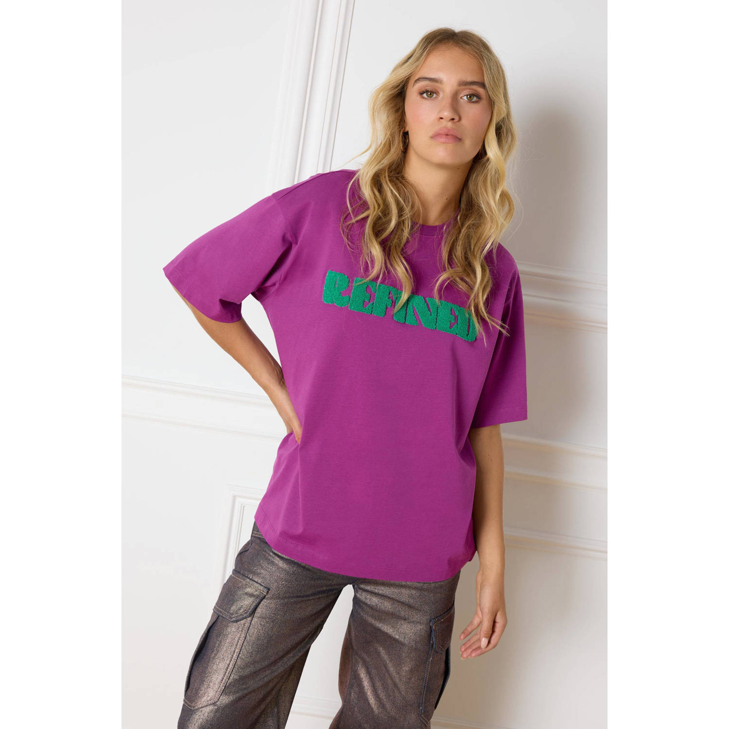 Refined Department T-shirt MAGGY met printopdruk paars