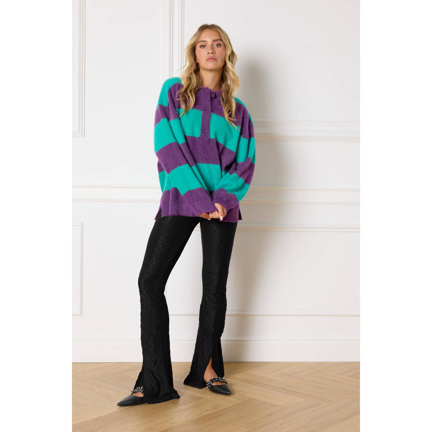 Refined Department flared broek IRIS met textuur zwart