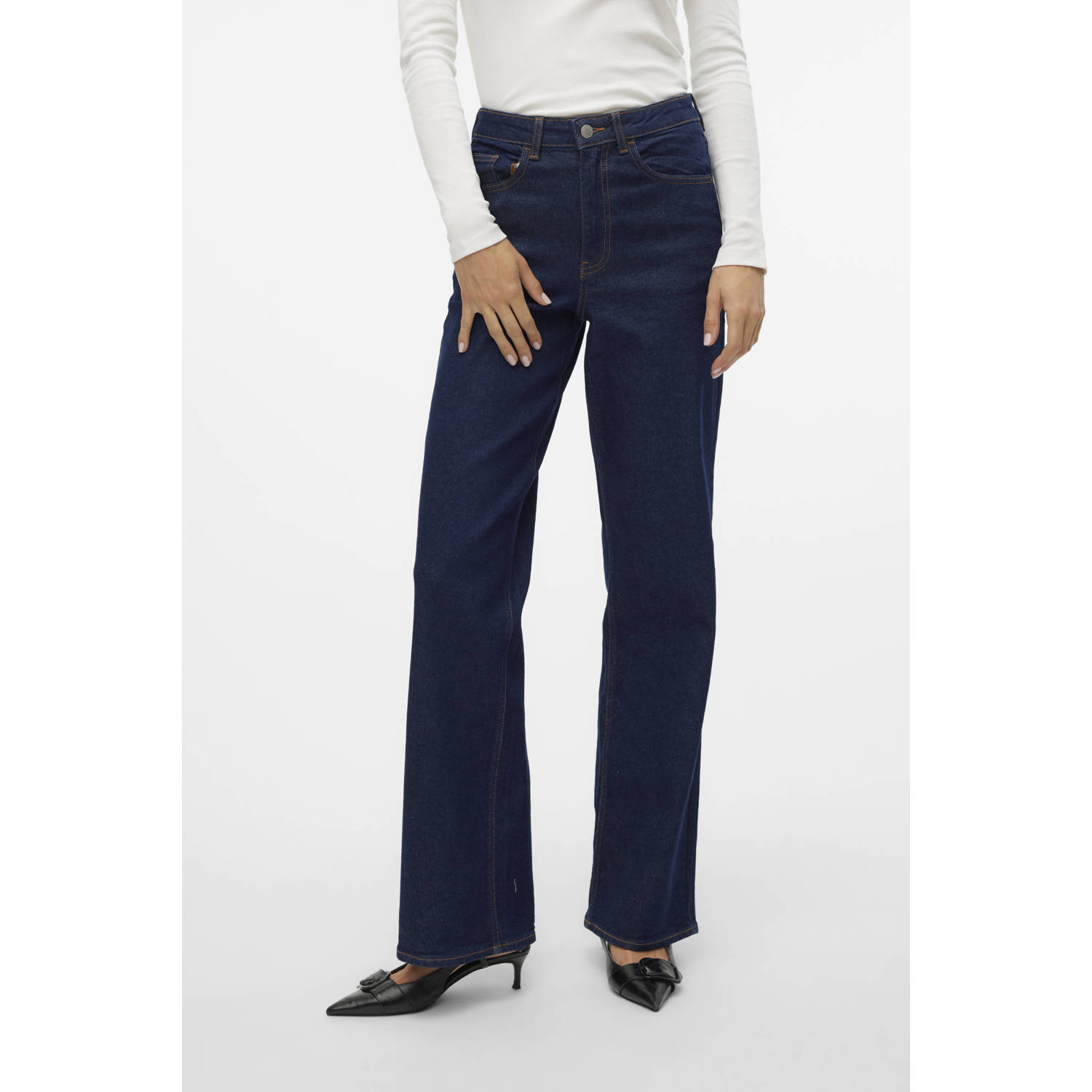 AWARE high waist wide leg jeans VMREBECCA dark blue denim