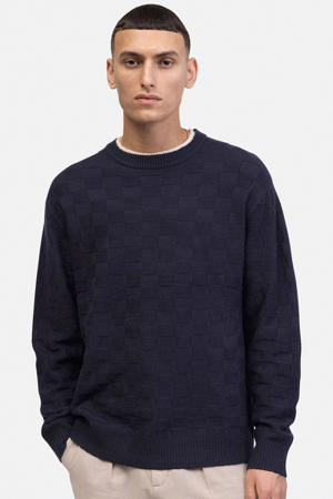 fijn gebreide trui donkerblauw