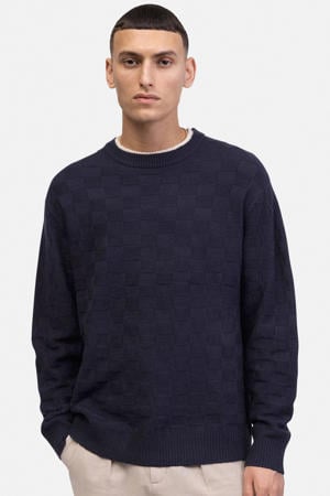fijn gebreide trui donkerblauw