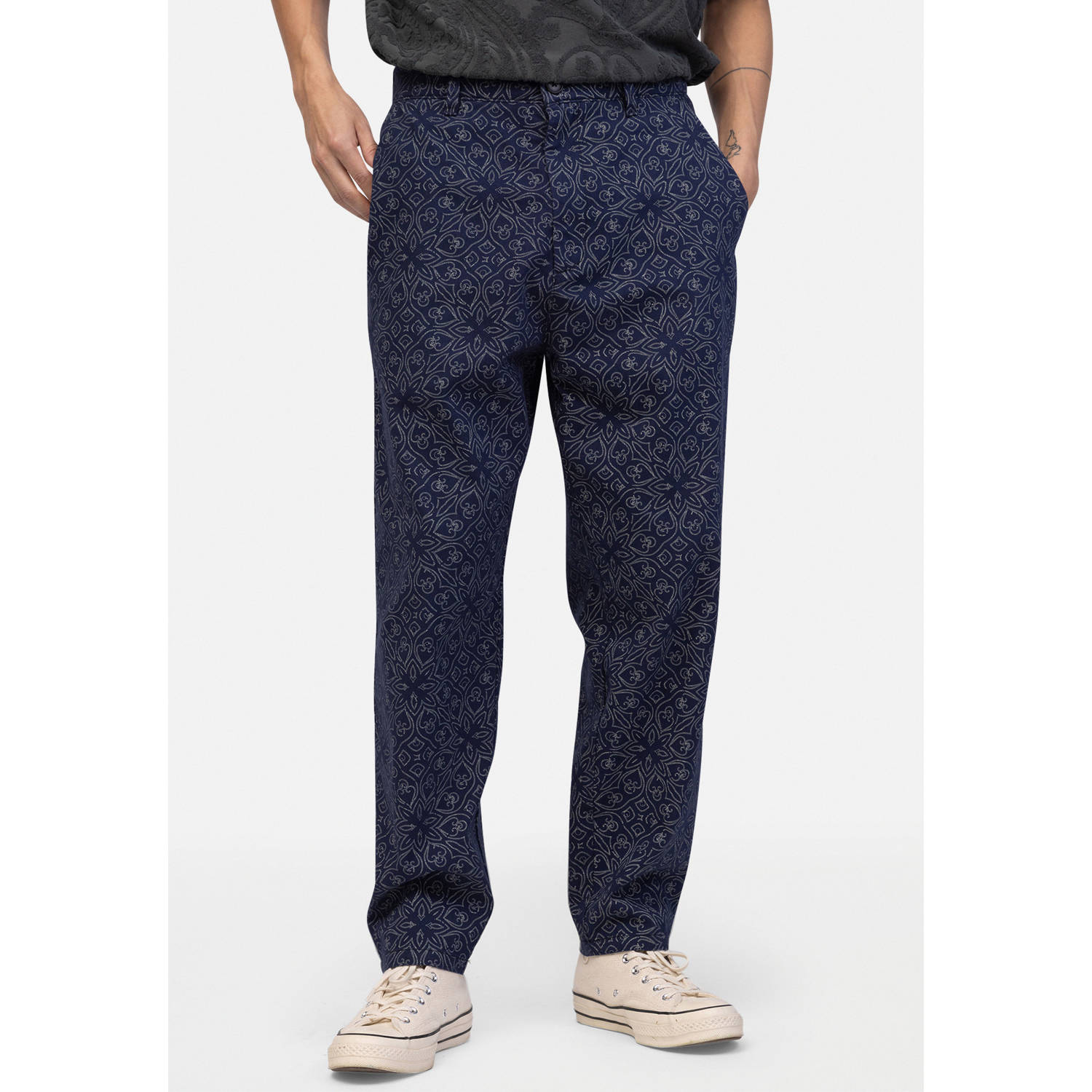 Redefined Rebel comfort fit casual broek donkerblauw