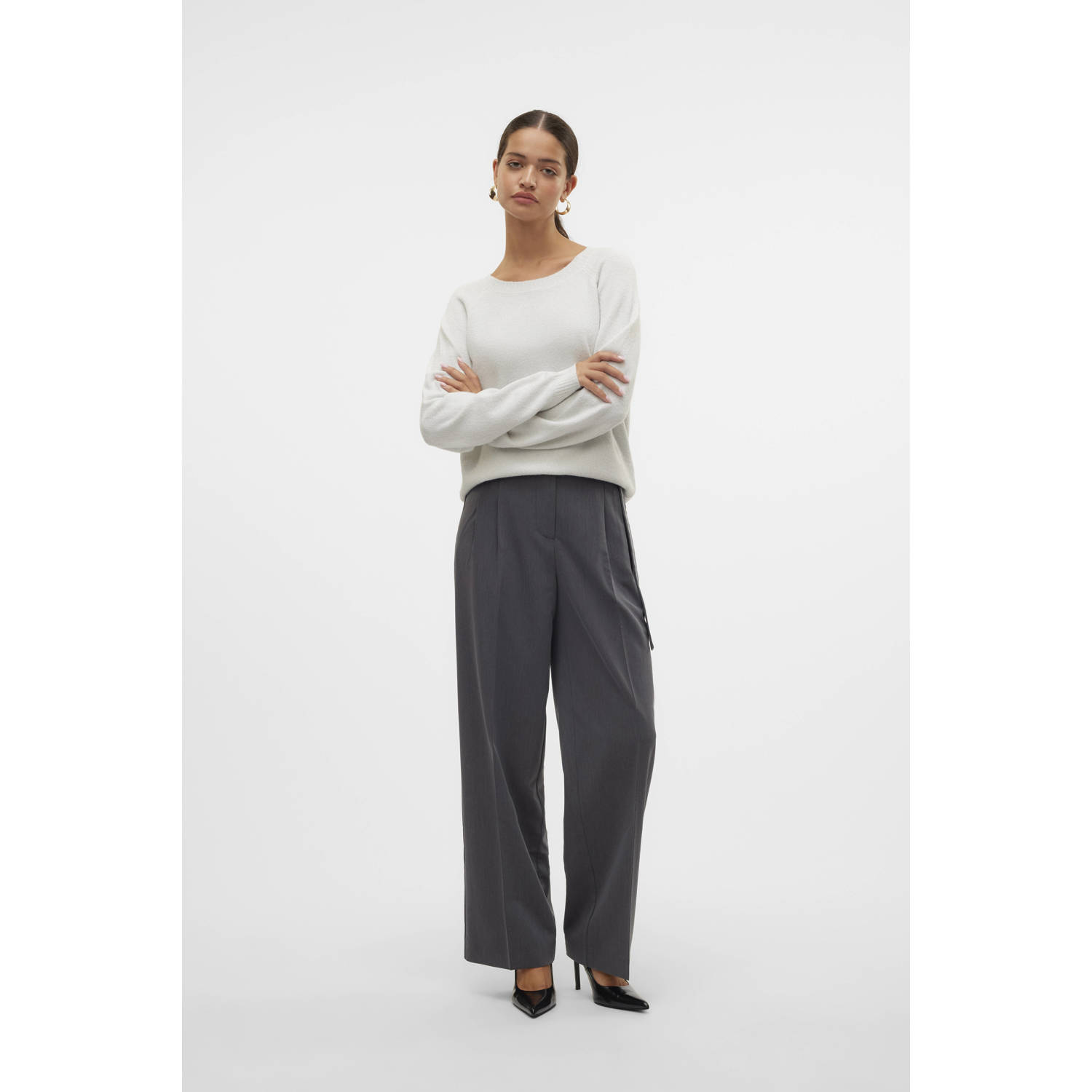 AWARE high waist straight fit broek grijs