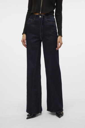 high waist wide leg jeans dark blue denim