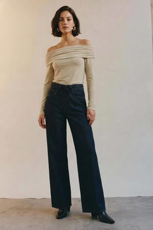 high waist wide leg jeans dark blue denim