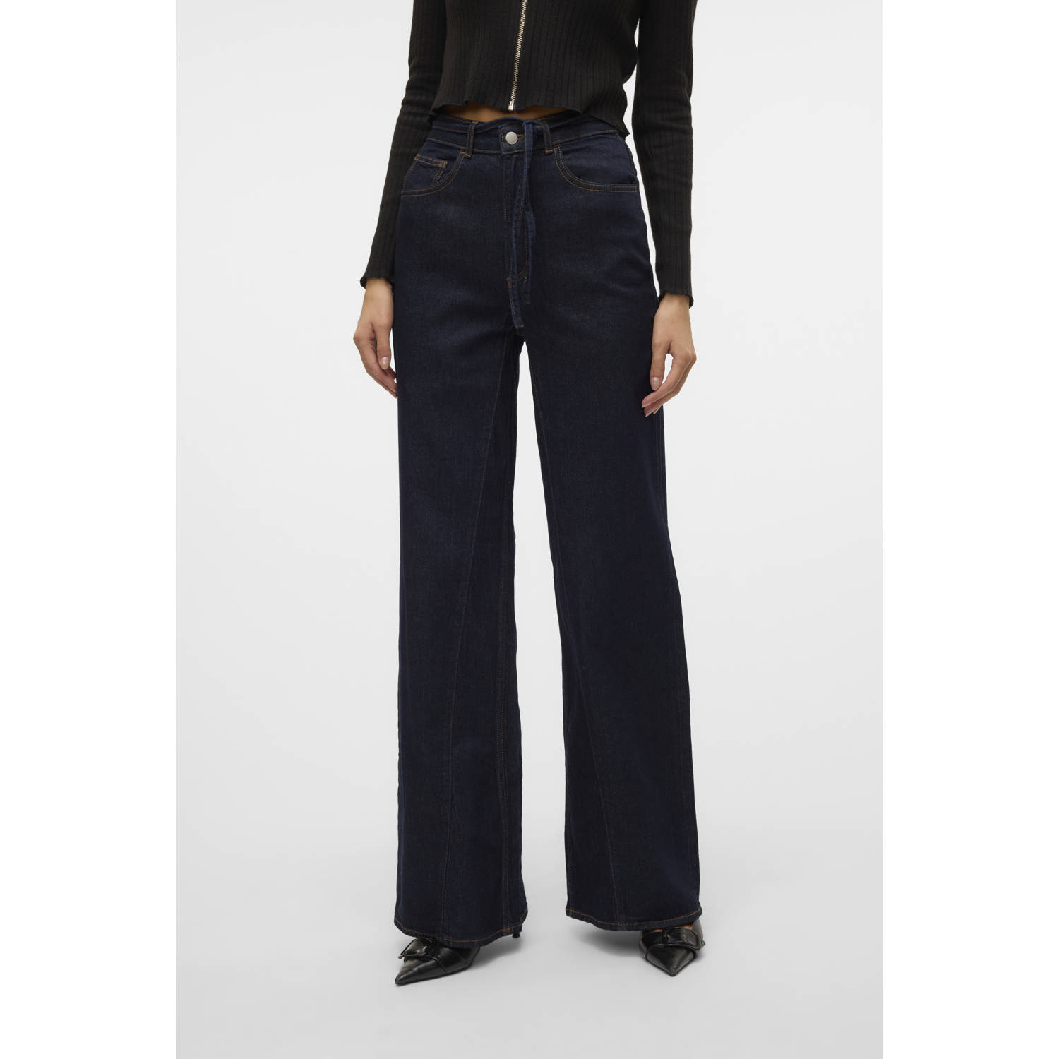 AWARE high waist wide leg jeans dark blue denim