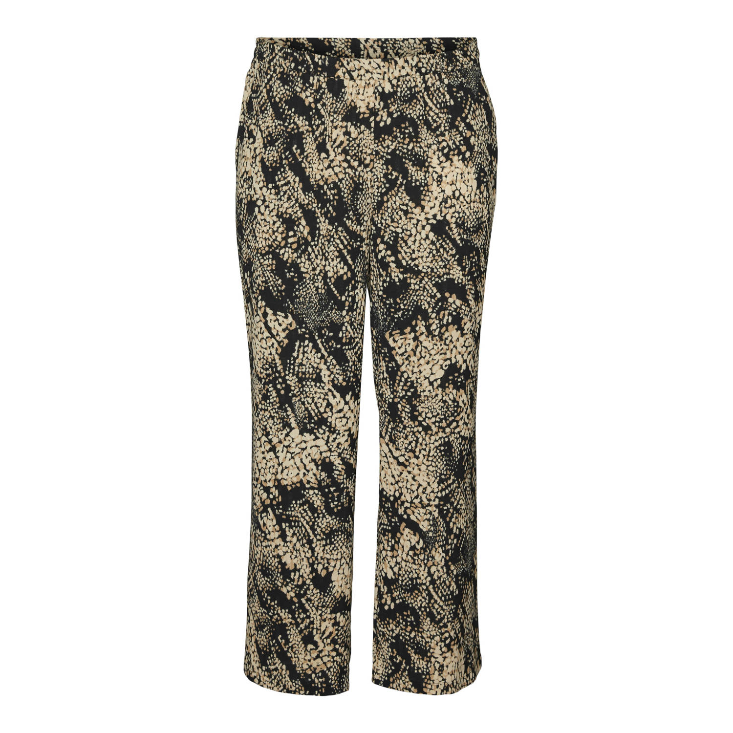 VERO MODA CURVE high waist wide leg broek VMCOFREYA met all over print bruin zwart