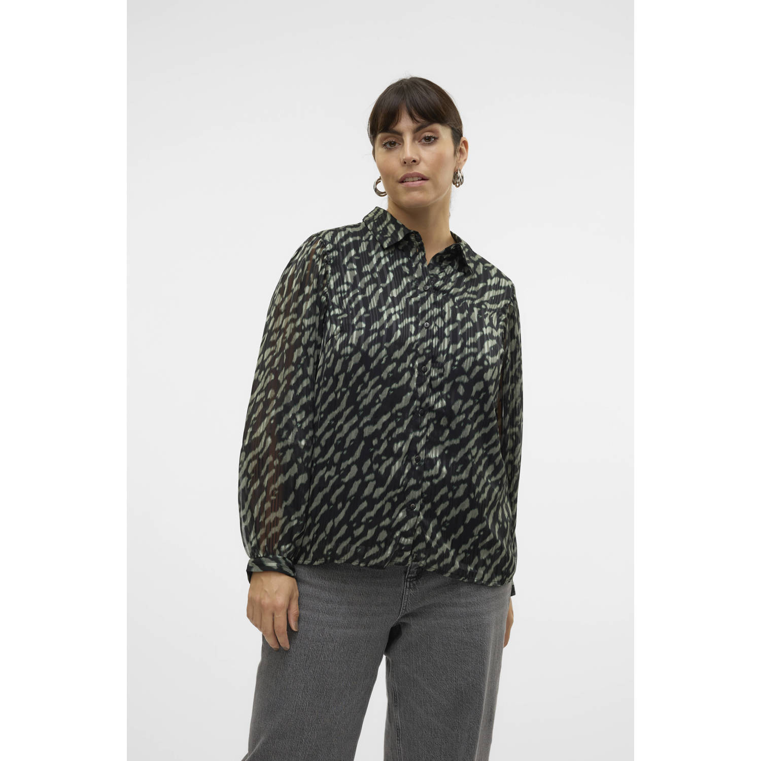 VERO MODA CURVE semi-transparante blouse VMCRIE groen zwart