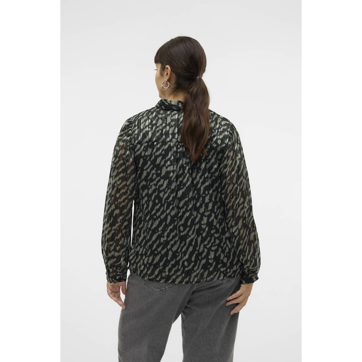 VERO MODA CURVE semi-transparante blouse VMCRIE groen zwart