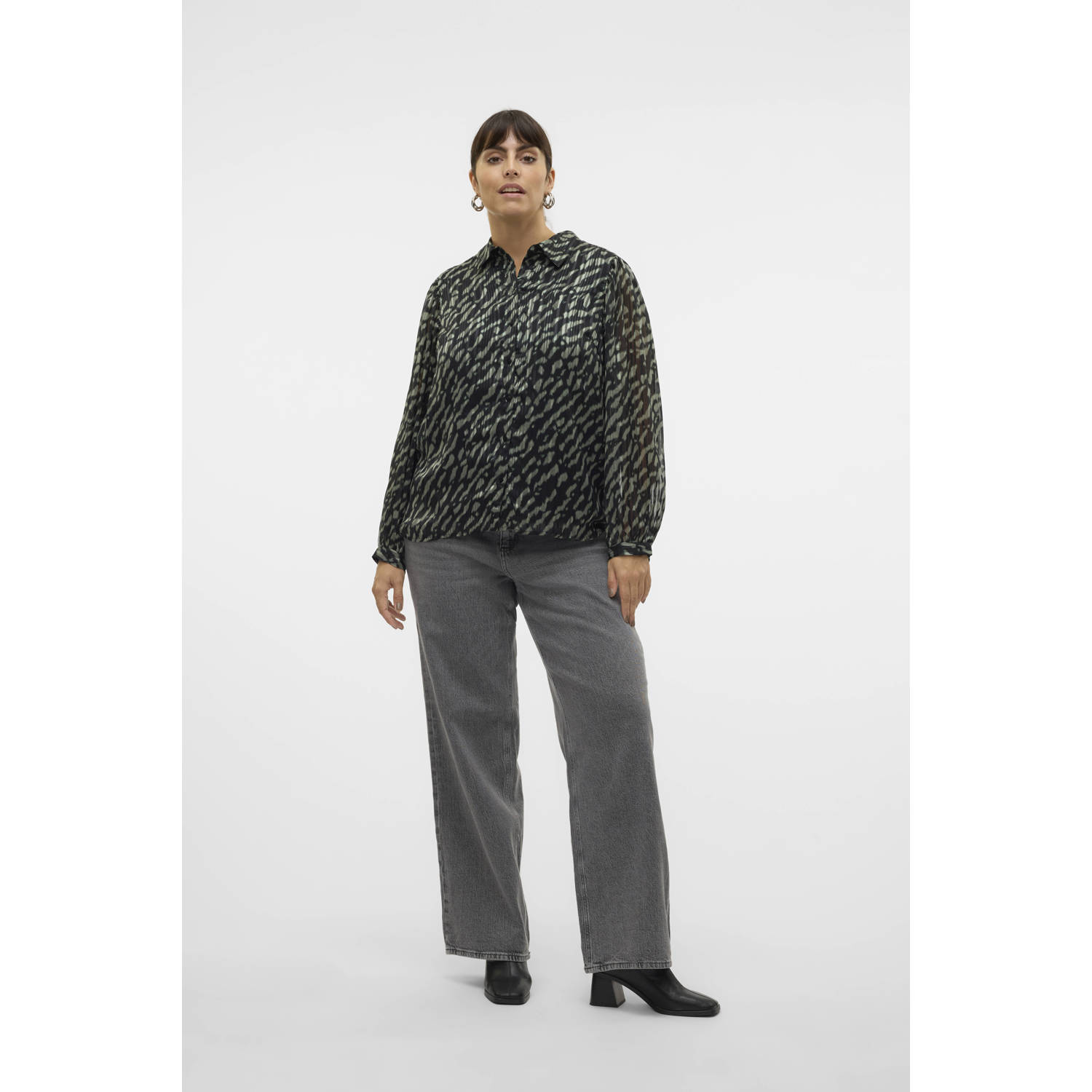 VERO MODA CURVE semi-transparante blouse VMCRIE groen zwart