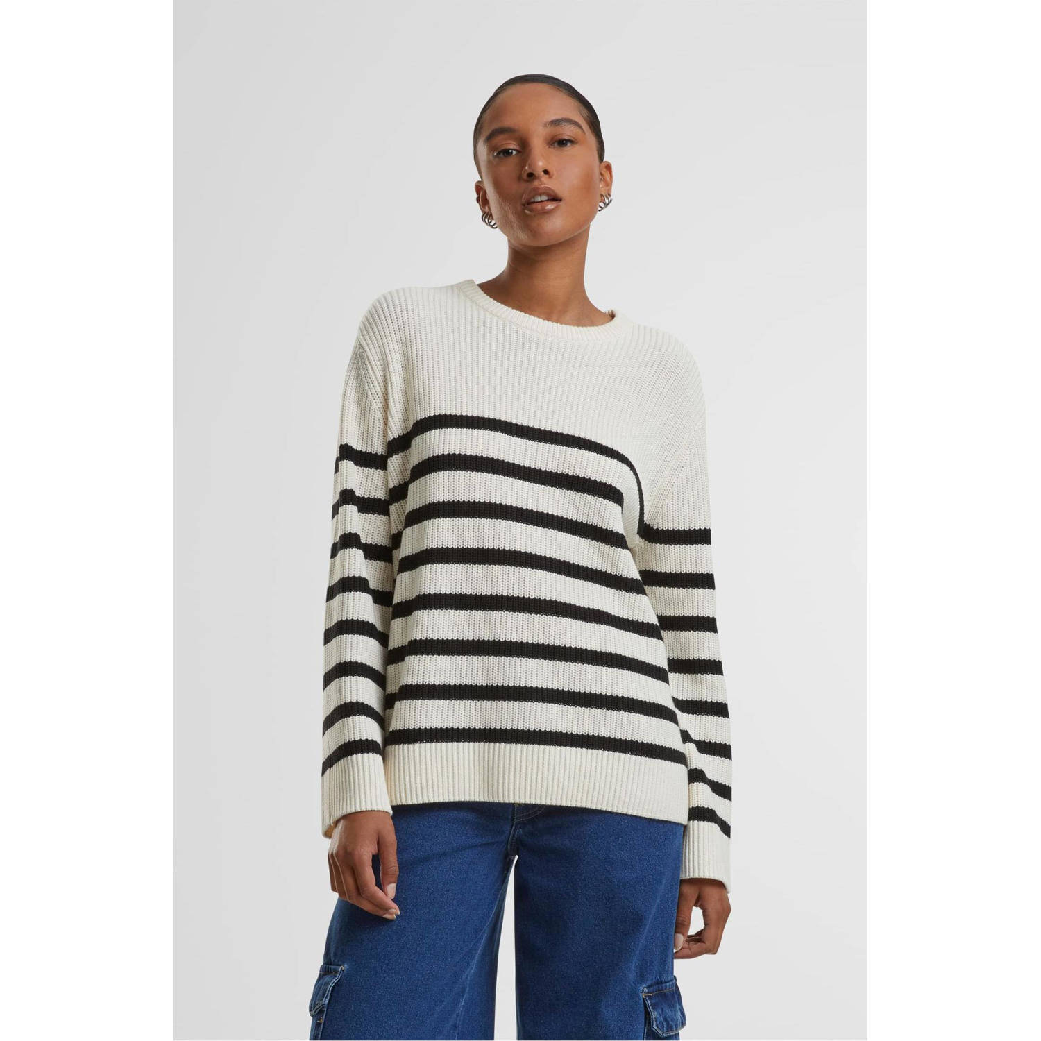 Urban Classics Curvy gebreide trui met streep ecru zwart