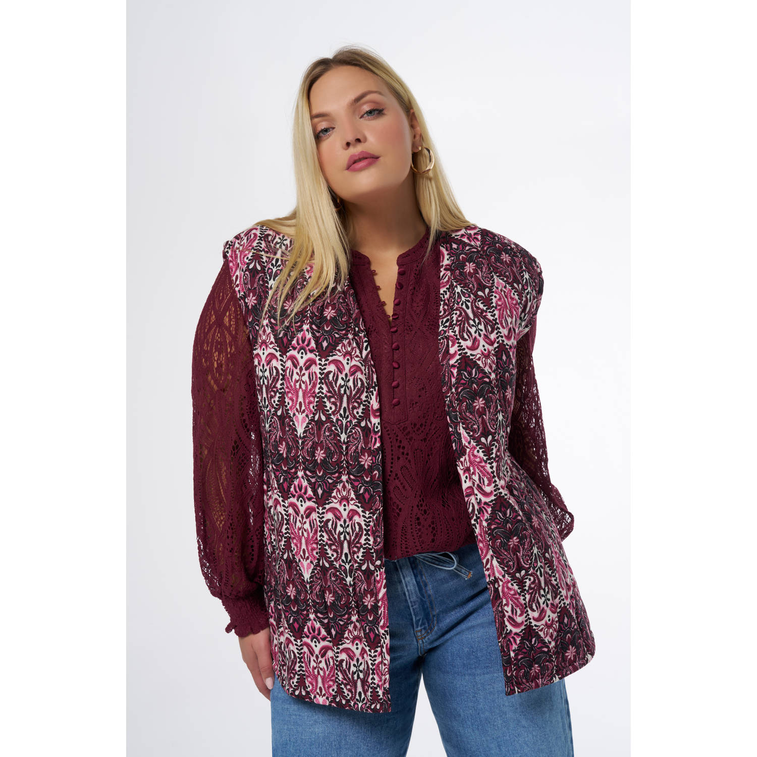 MS Mode gilet met all over print rood roze