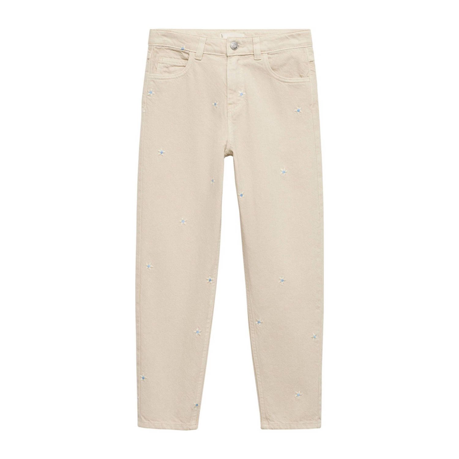 Mango Kids gebloemde high waist straight leg jeans beige