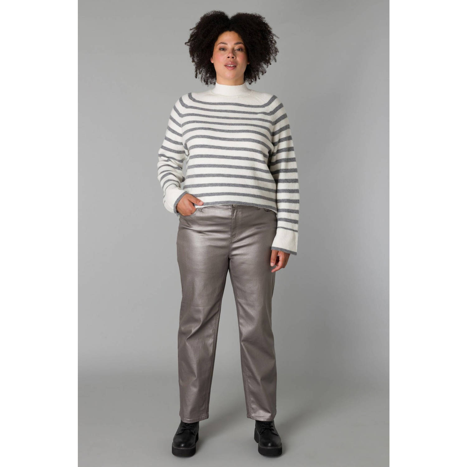 Yesta straight fit broek zilver