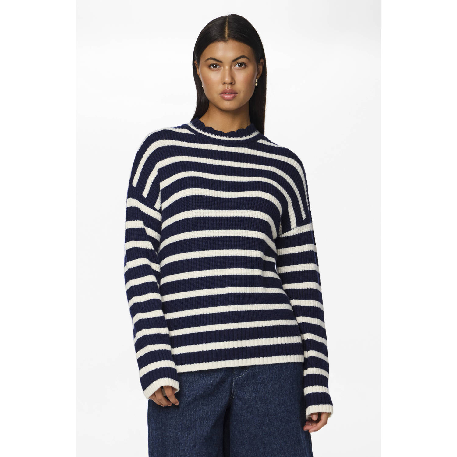 PIECES gestreepte top zwart wit