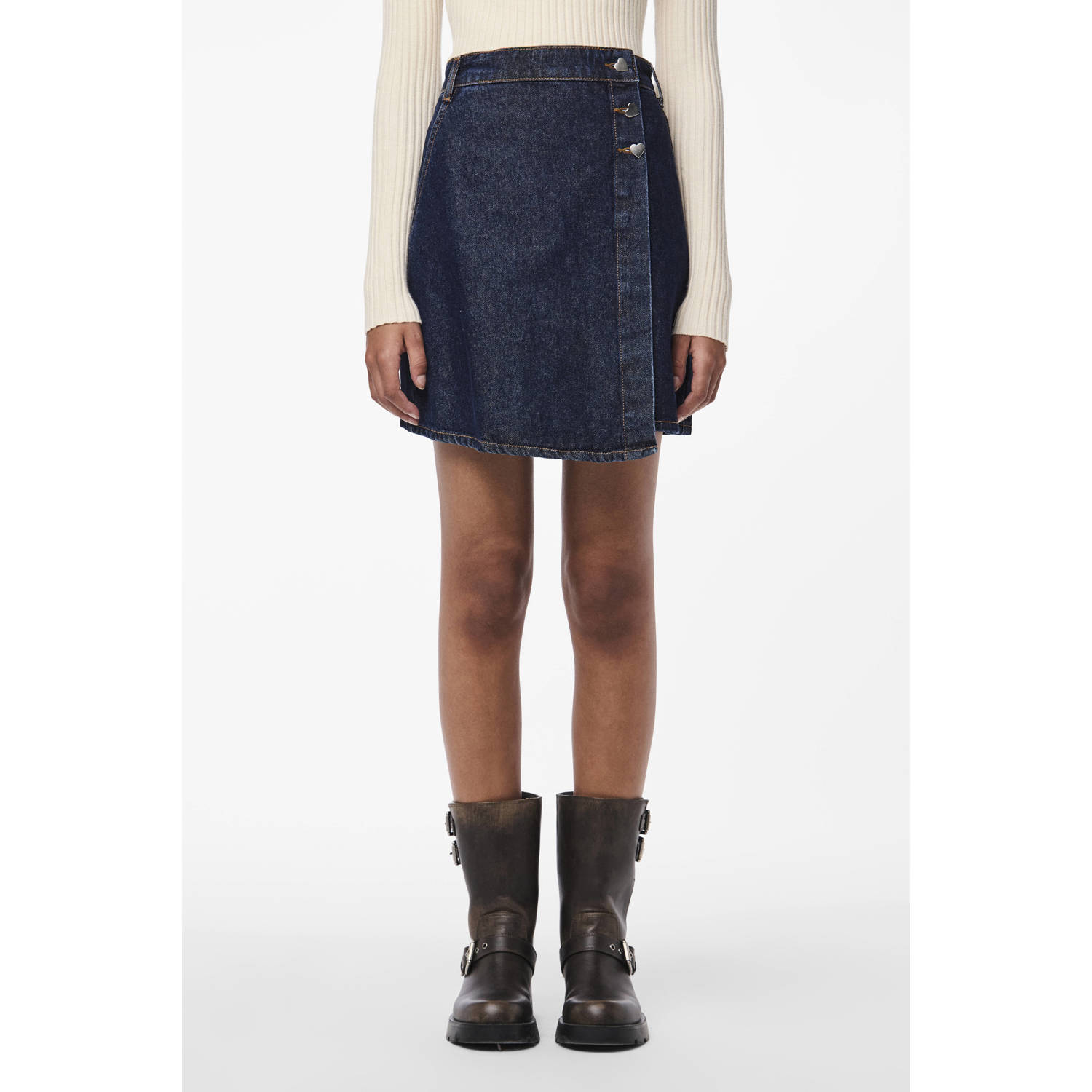 PIECES denim spijkerrok dark blue denim