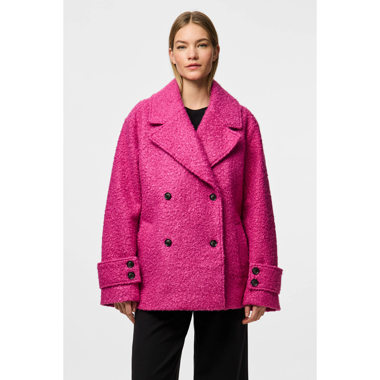 PIECES teddy winterjas roze