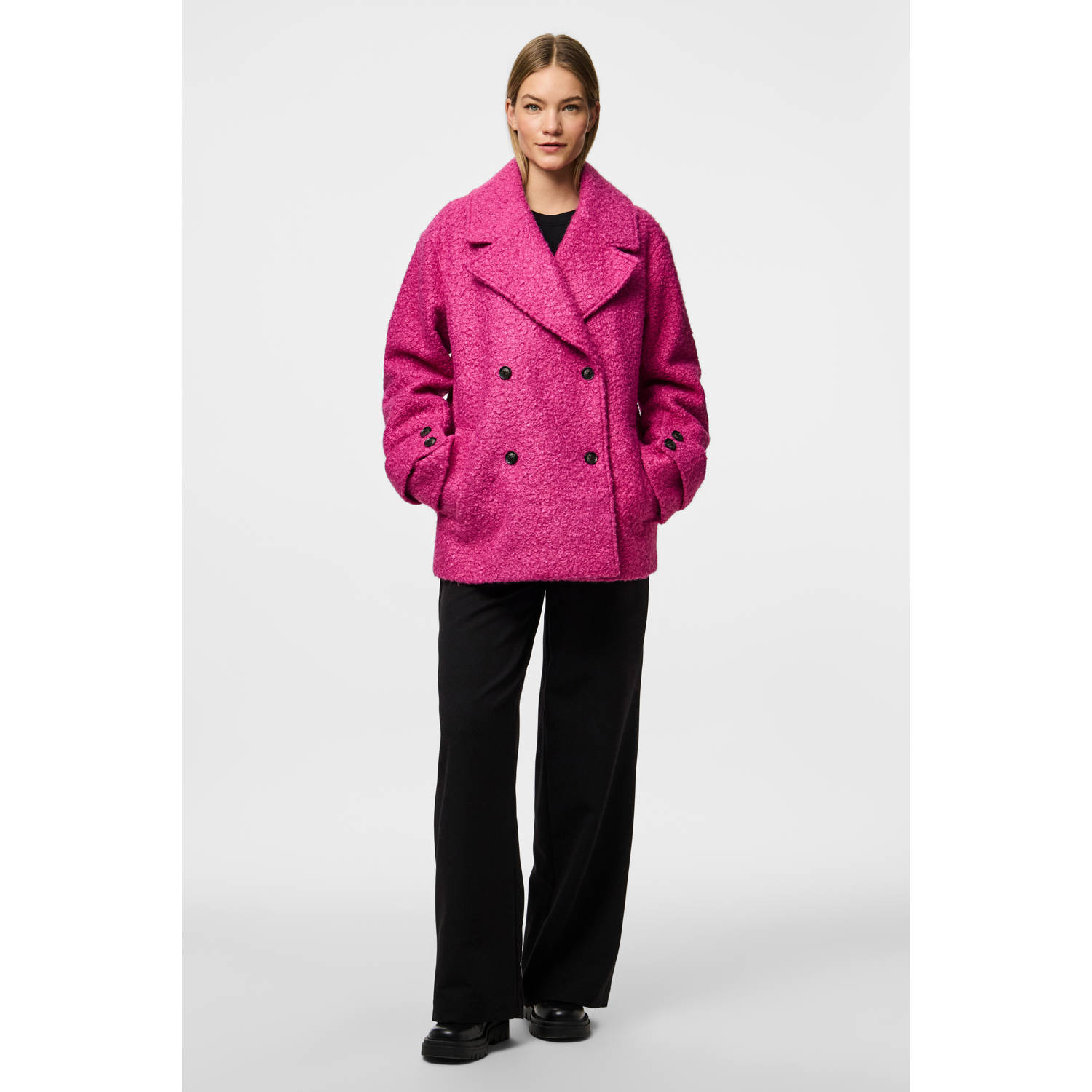 PIECES teddy winterjas roze