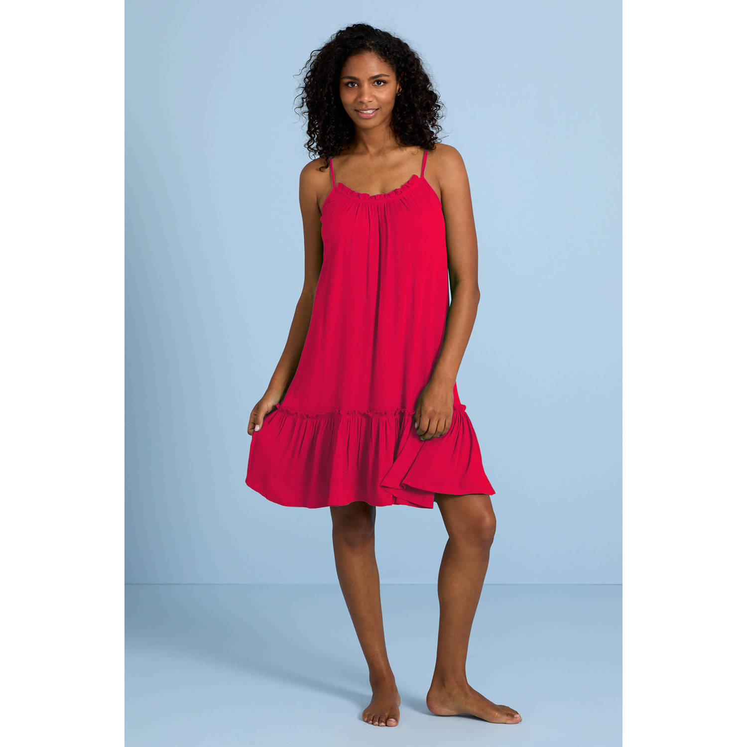 BEACHWAVE crinkle strandjurk fuchsia
