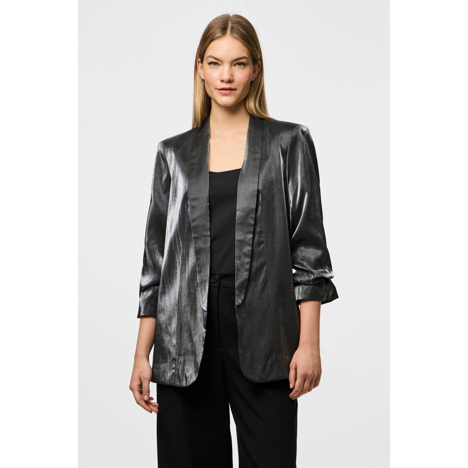Pieces Loose fit lange blazer van viscosemix met gerimpelde mouwen model 'BOSELLA'
