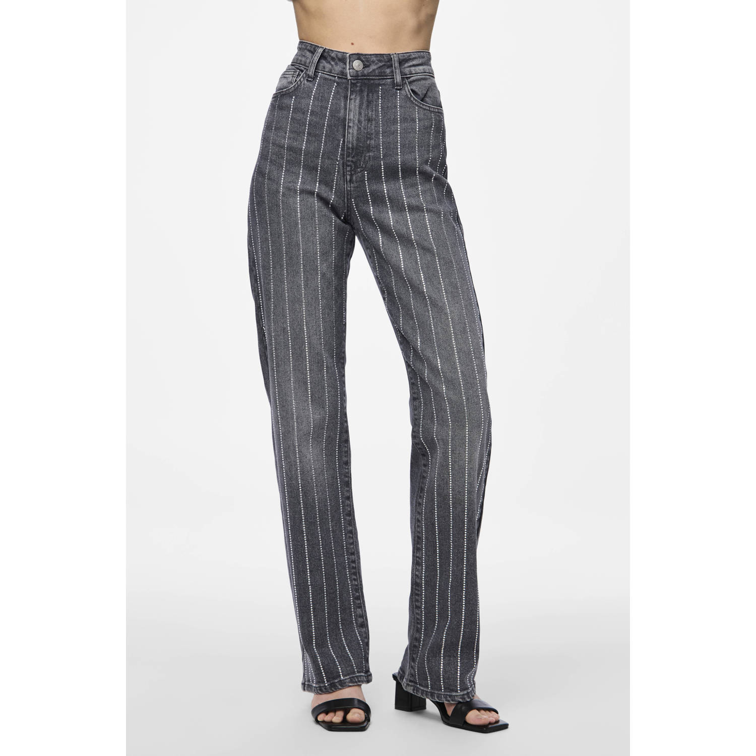 PIECES high waist straight leg jeans grey denim PCSIFFI