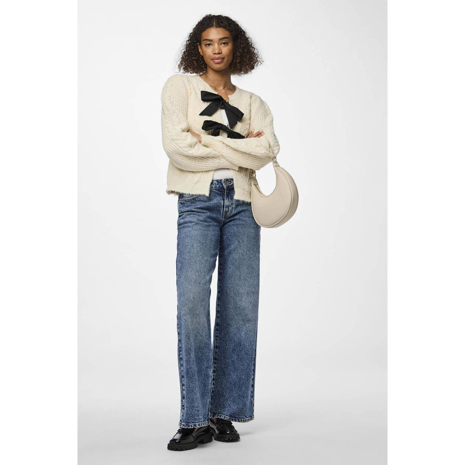 PIECES vest met wol ecru zwart