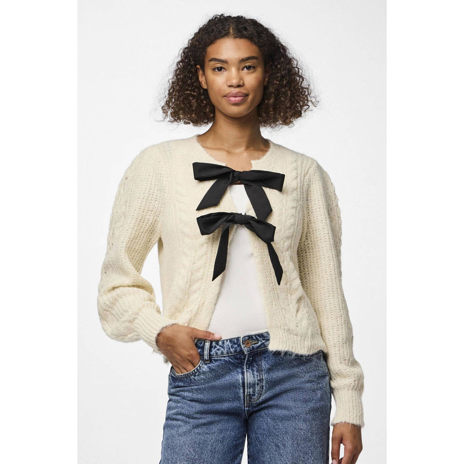 PIECES vest met wol ecru zwart