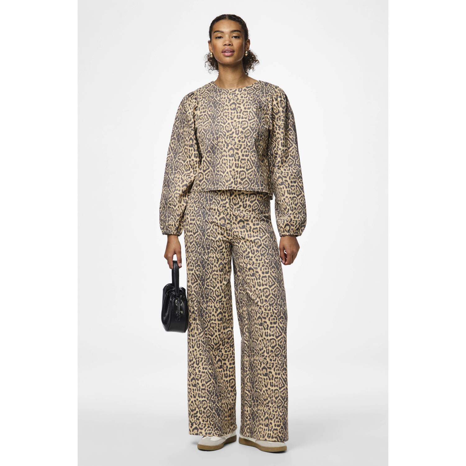 PIECES top PCFIA met panterprint bruin zwart