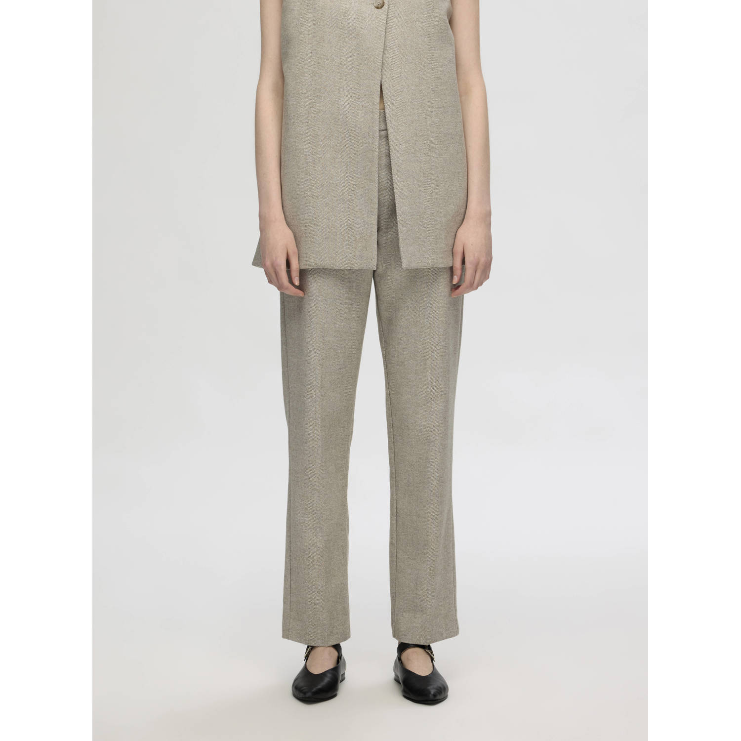 SELECTED FEMME gemêleerde straight fit broek SLFVIVIE zand