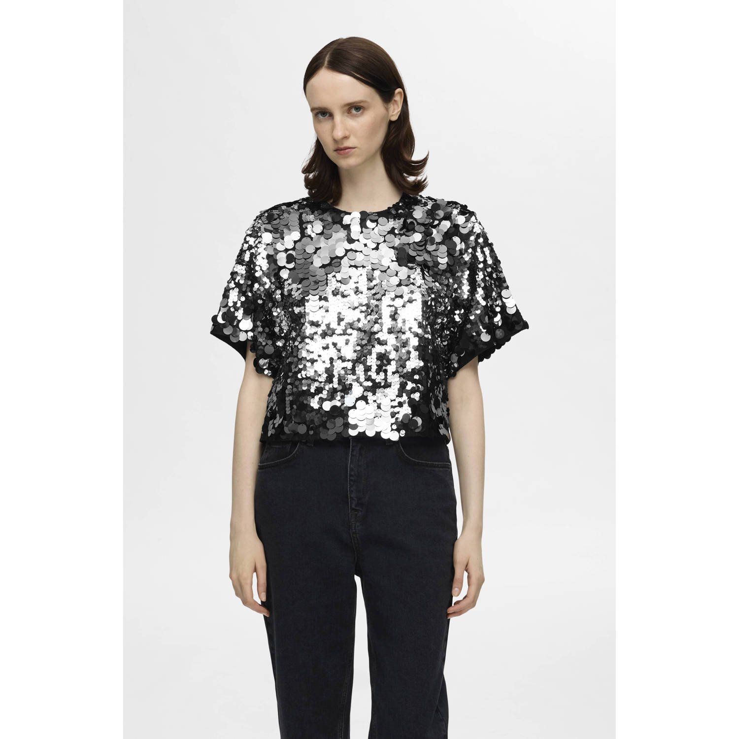 SELECTED FEMME Dames Tops & T-shirts Slftana 3 4 Sequins Top Zilver