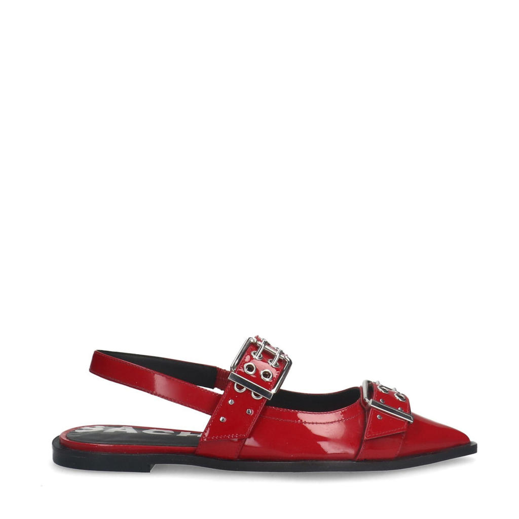 Rode dames Sacha leren slingback loafers met gesp en effen