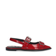 thumbnail: Rode dames Sacha leren slingback loafers met gesp en effen