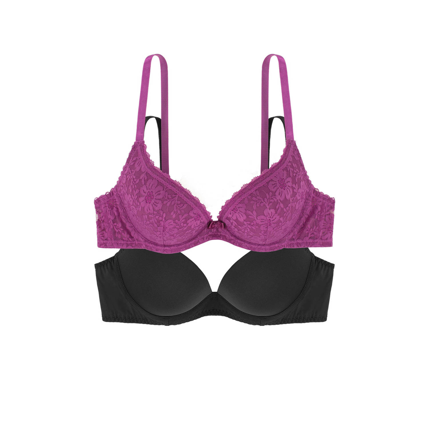 Dorina voorgevormde push-up bh Sonia (set van 2) fuchsia zwart