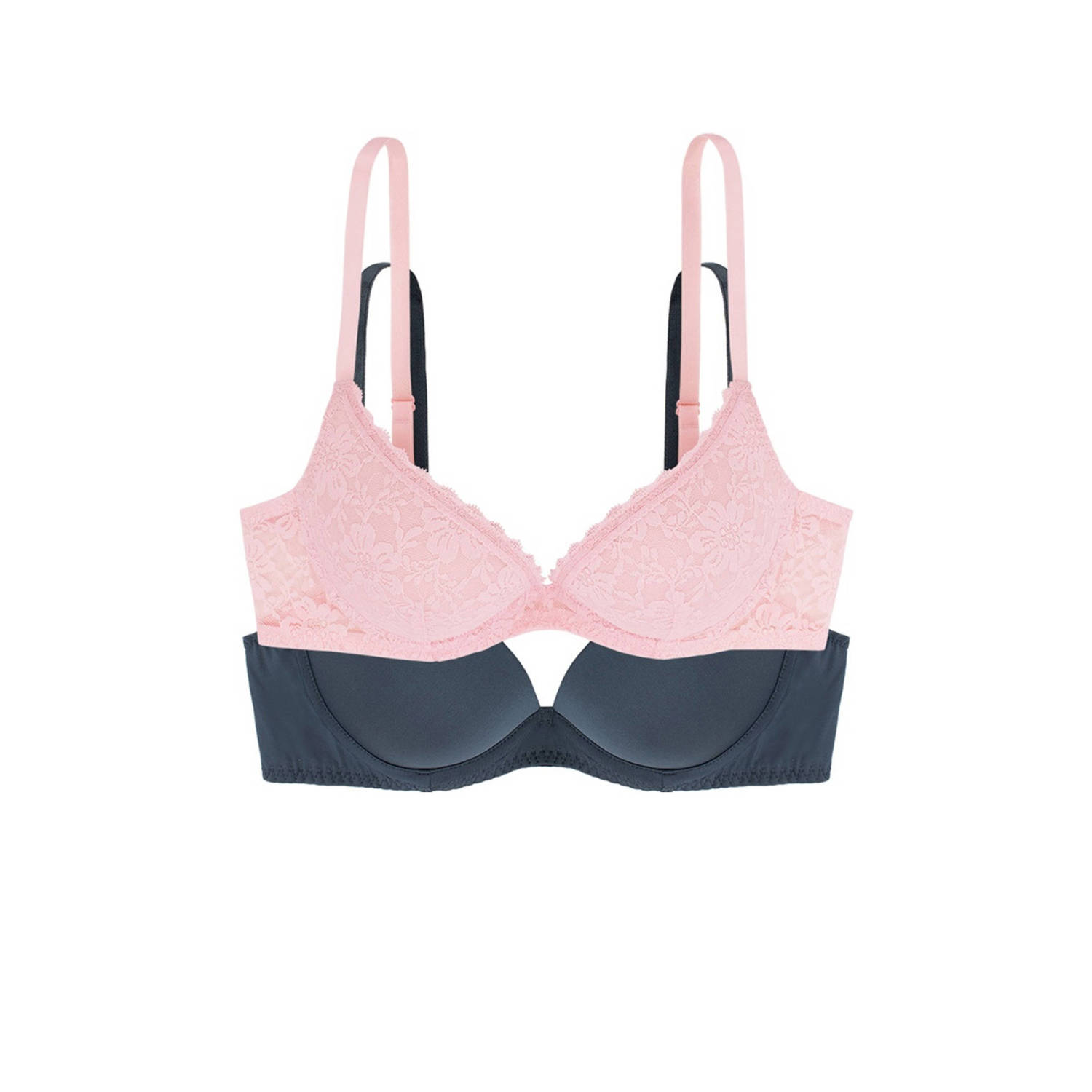 Dorina voorgevormde push-up bh Sonia (set van 2) roze donkergrijs