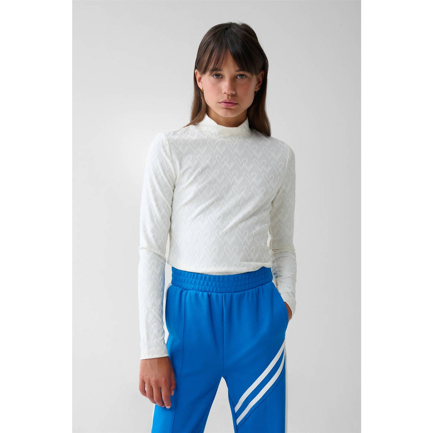 Shoeby longsleeve met hartjes en textuur gebroken wit