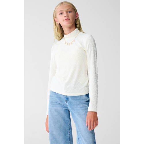 Shoeby longsleeve met hartjes en textuur gebroken wit afbeelding