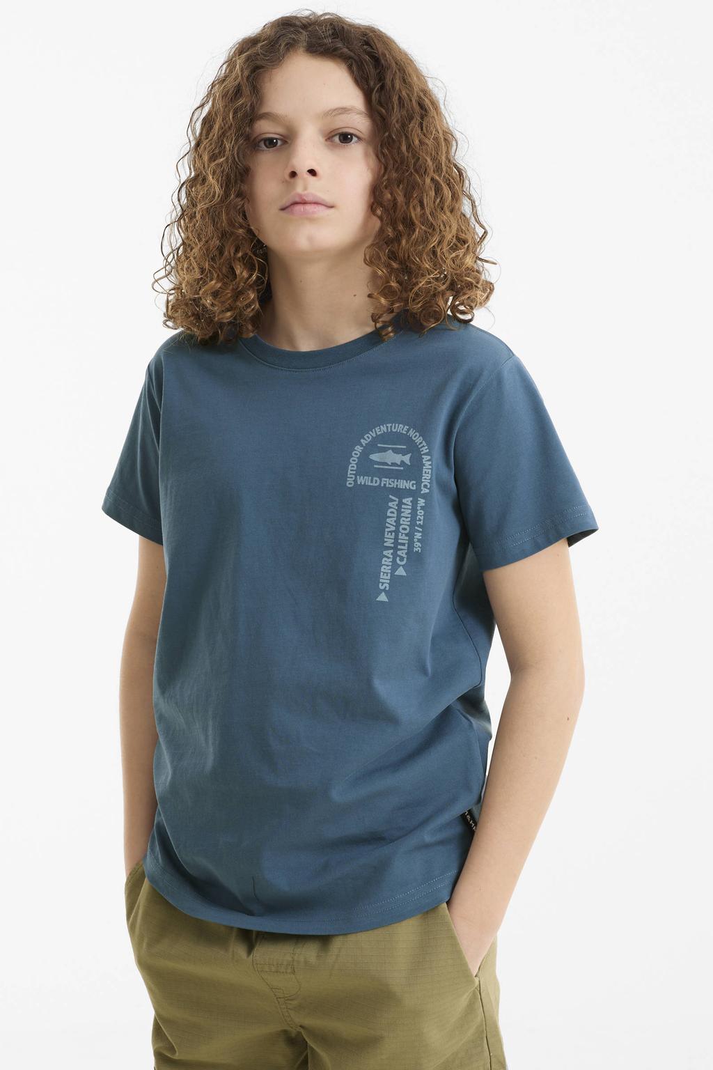 Blauwe jongens Me & My Monkey T-shirt van katoen met printopdruk, korte mouwen en ronde hals
