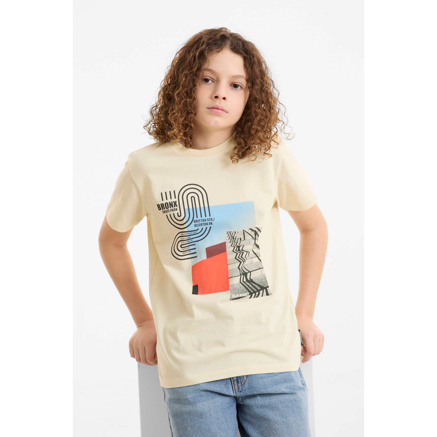 Me & My Monkey T-shirt met printopdruk beige