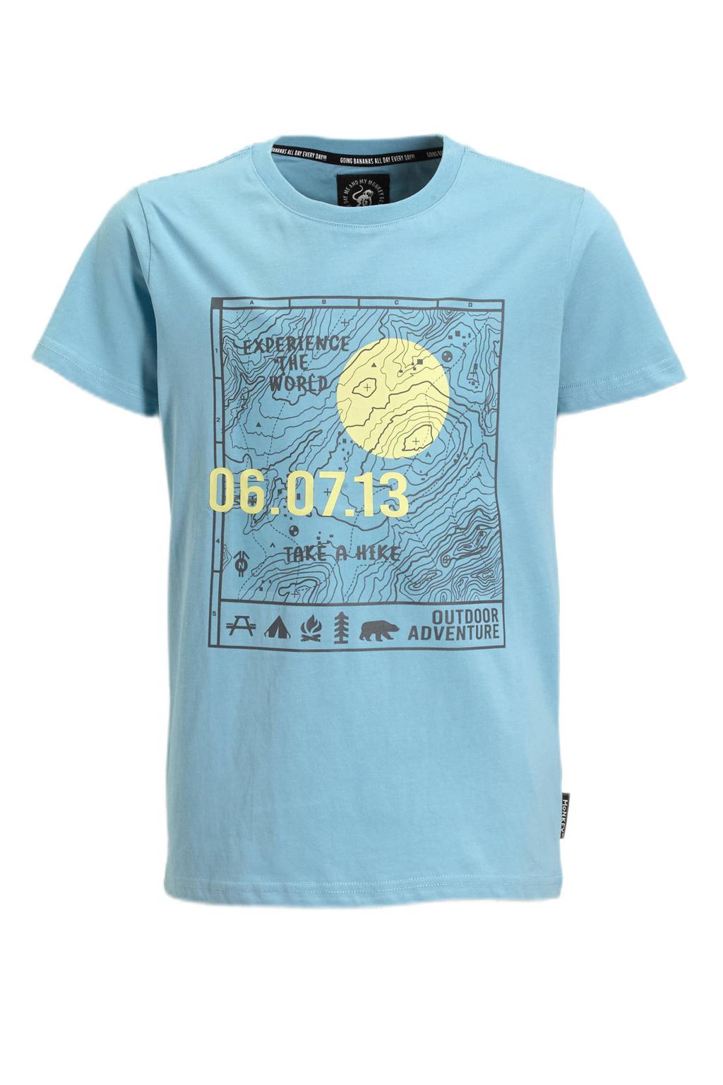 Blauwe jongens Me & My Monkey T-shirt van katoen met printopdruk, korte mouwen en ronde hals
