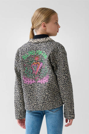 gewatteerde kimono met panterprint bruin