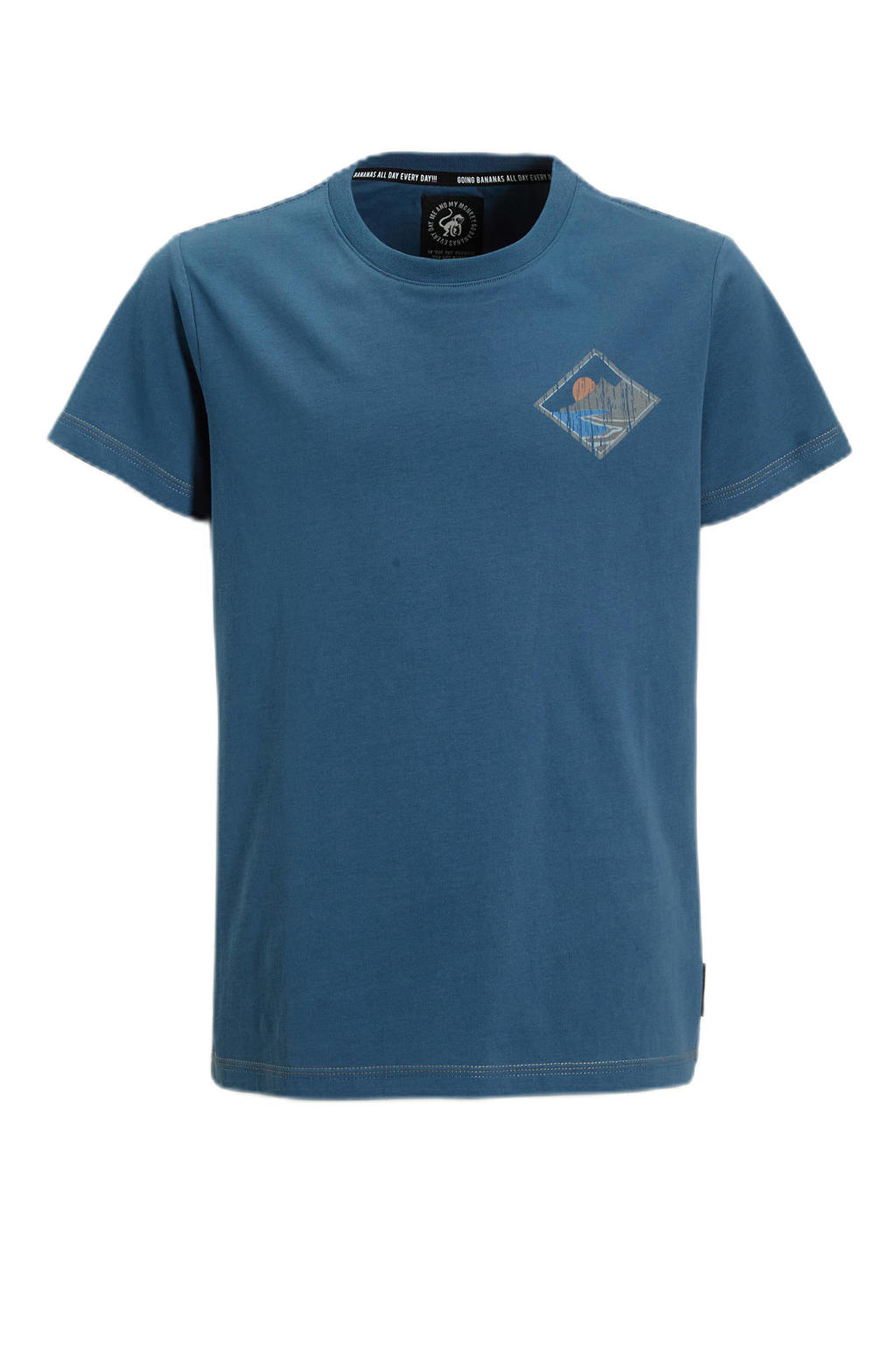 Blauwe jongens Me & My Monkey T-shirt van katoen met printopdruk, korte mouwen en ronde hals